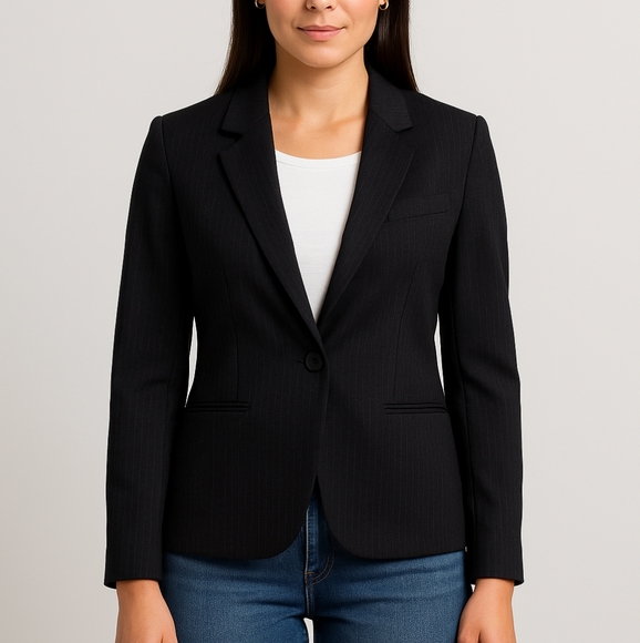 Women's Black Wool Blazer - Giorgio Sant’ Angelo - Size 8 - Single Button - Picture 1 of 8